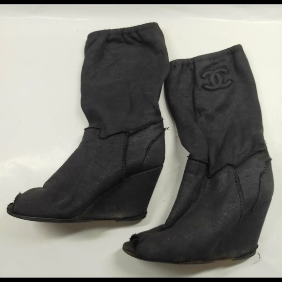 CHANEL Vintage Black Open Toe Wedge Boots - SZ 36 / 6 - Picture 7 of 7